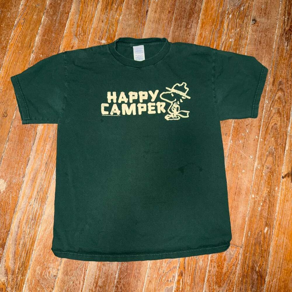 Peanuts Woodstock 'Happy Camper' Graphic T-Shirt Green Delta Pro Weight